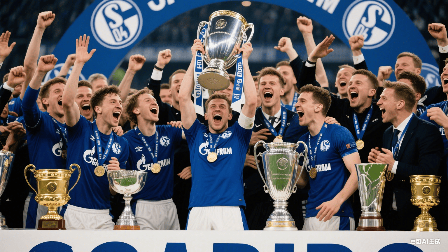 沙尔克球员祝贺队友取得进球